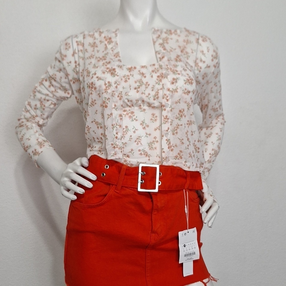 Ambiance NEW White Pink Floral Sheer Mesh Cottagecore Two-Piece Blouse Size S